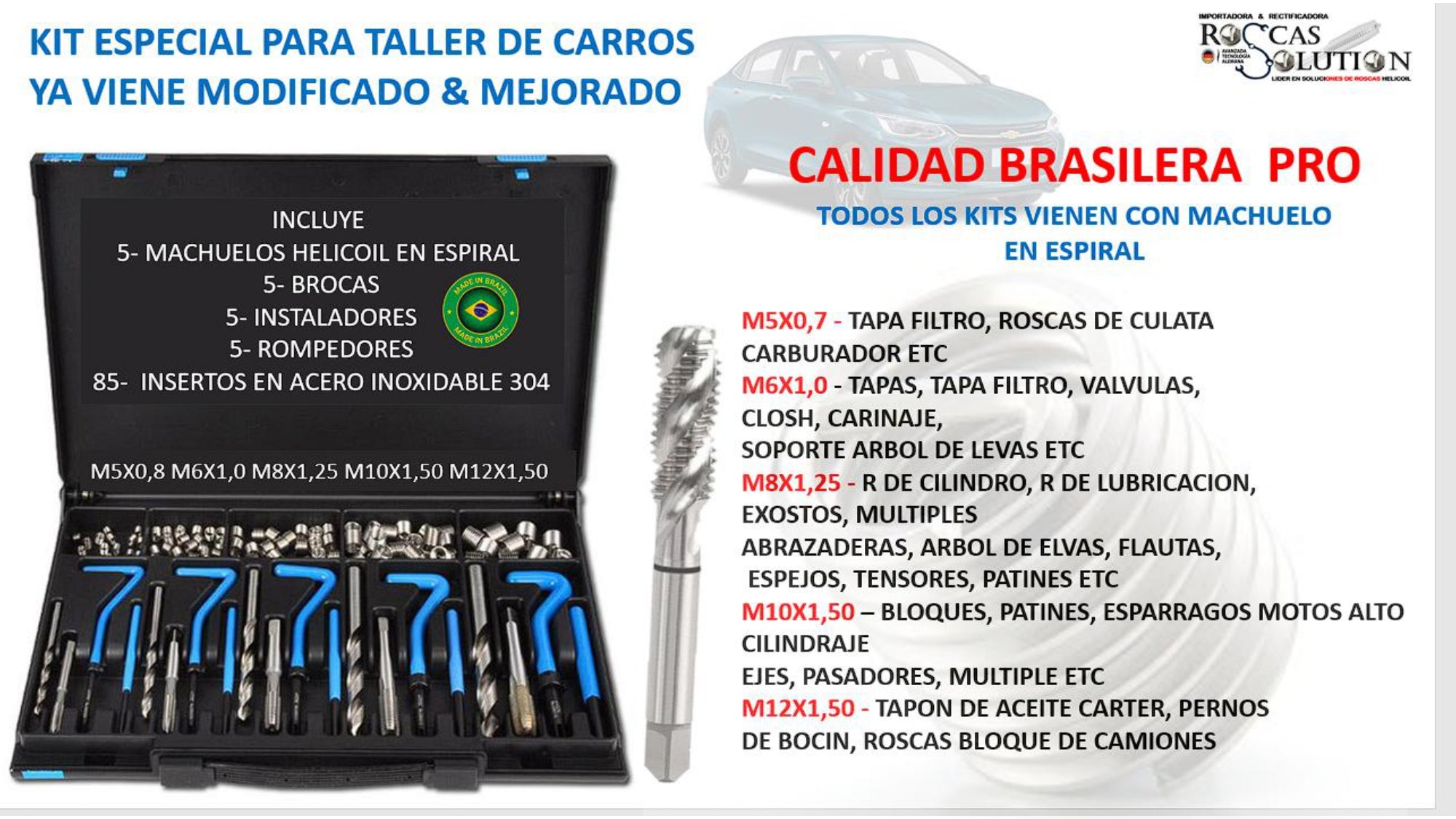 KIT REPARADOR DE ROSCAS HELICOIL PROFESIONAL PARA CARROS