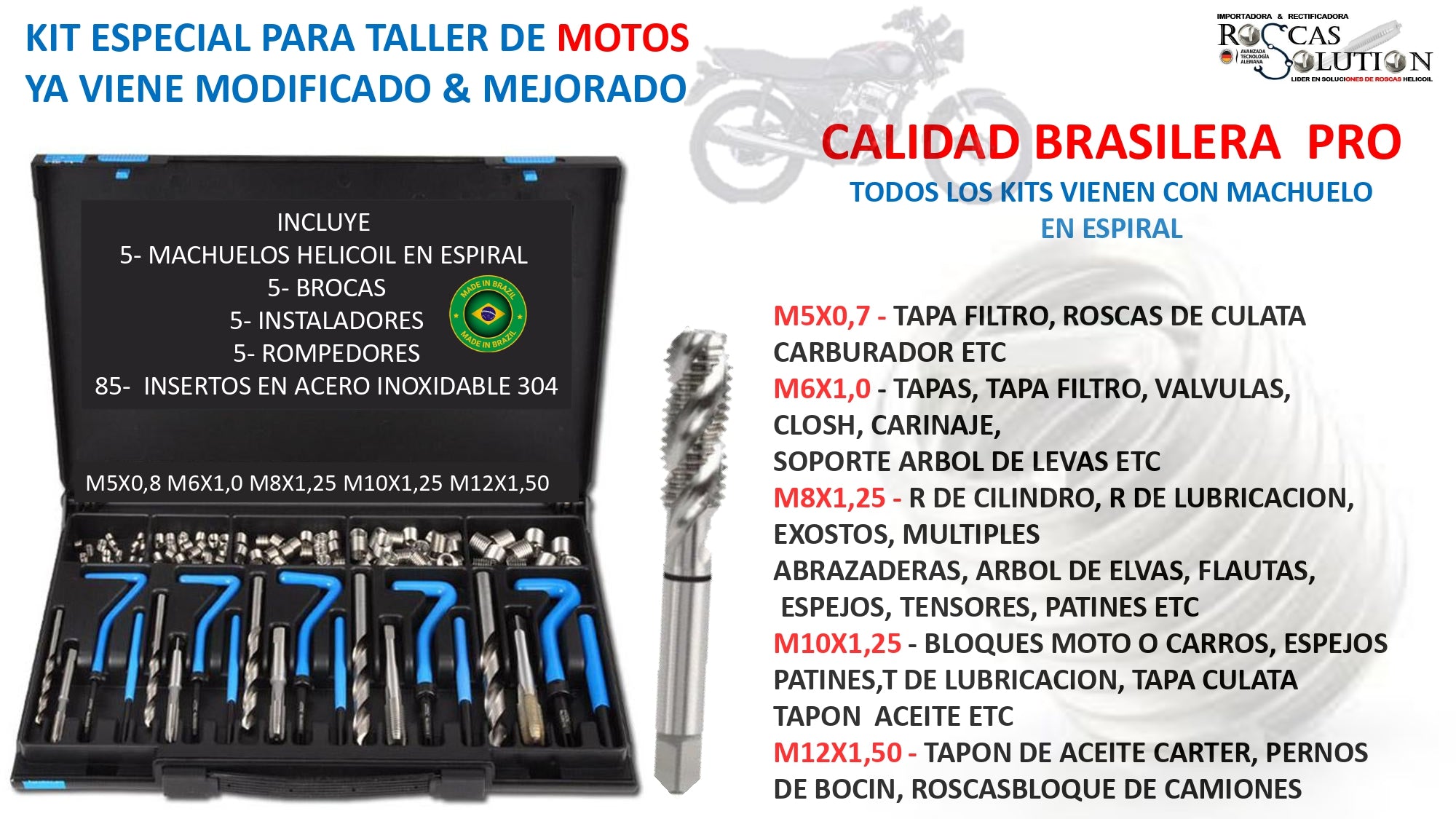 KIT HELICOIL RECTIFICADOR DE ROSCAS ESPECIAL PARA MOTOS