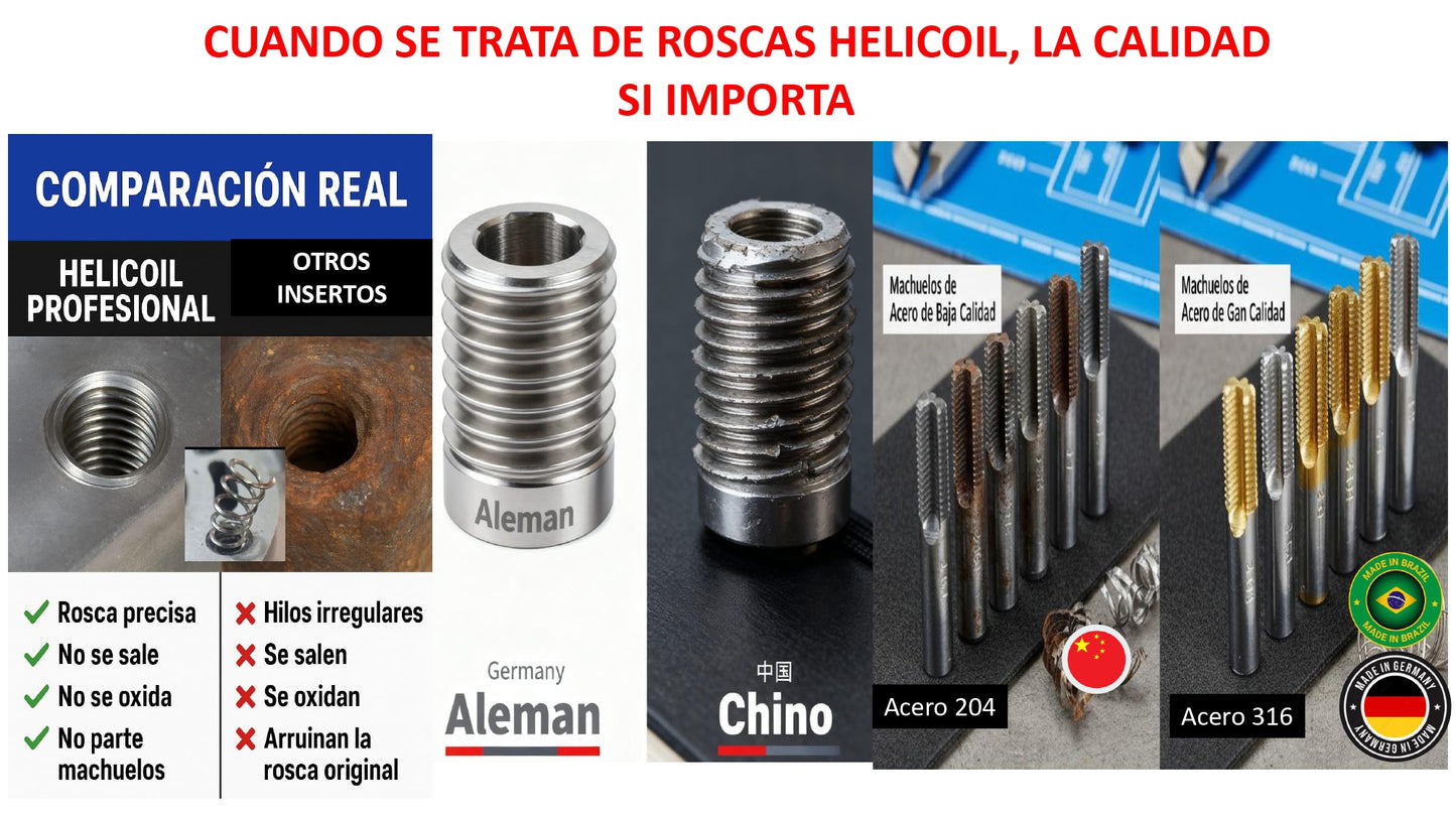 Insertos de Rosca Helicoil Alemán x 100 Unidades Alta Resistencia