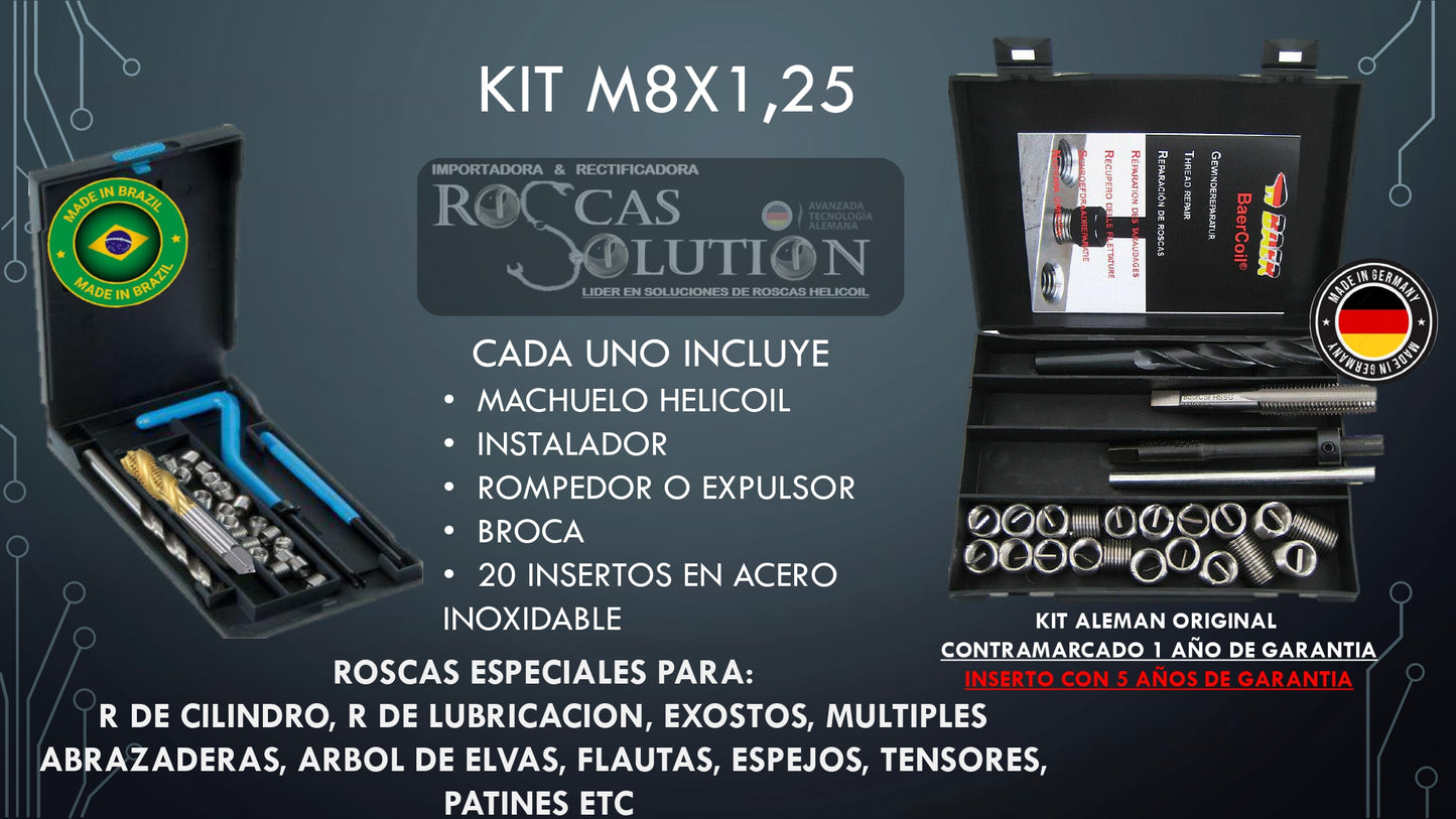 Kit Helicoil M8x1.25 Profesional para Reparación de Roscas