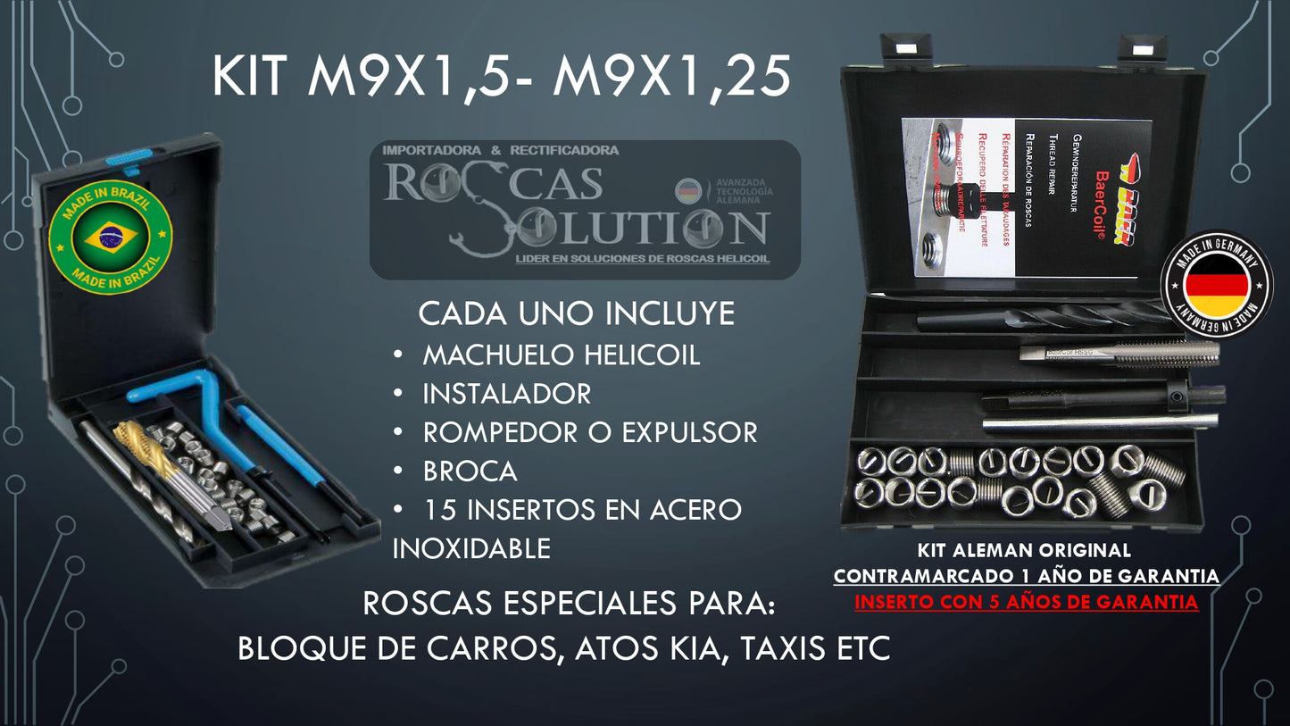 Kit Helicoil M9x1.50 Profesional para Reparación de Roscas