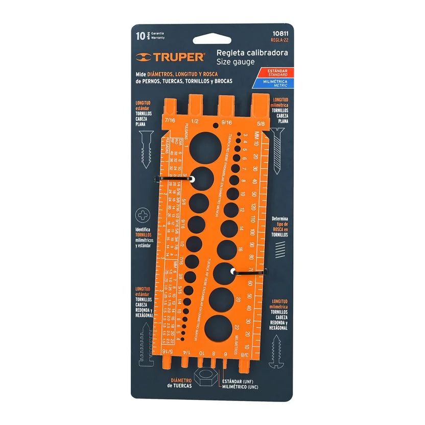 GRATIS Regla Calibradora de Tuercas y Tornillos 22 cm Truper profesional